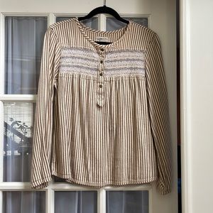 Current/Elliott striped woven henley, size 2 or M